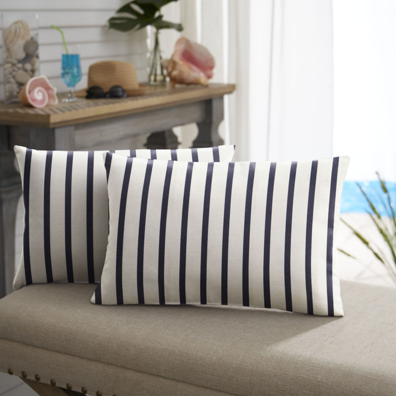  Housse et insert de coussin extérieur rayé Sunbrella, H 13 po x l 20 po, Blanc / Indigo