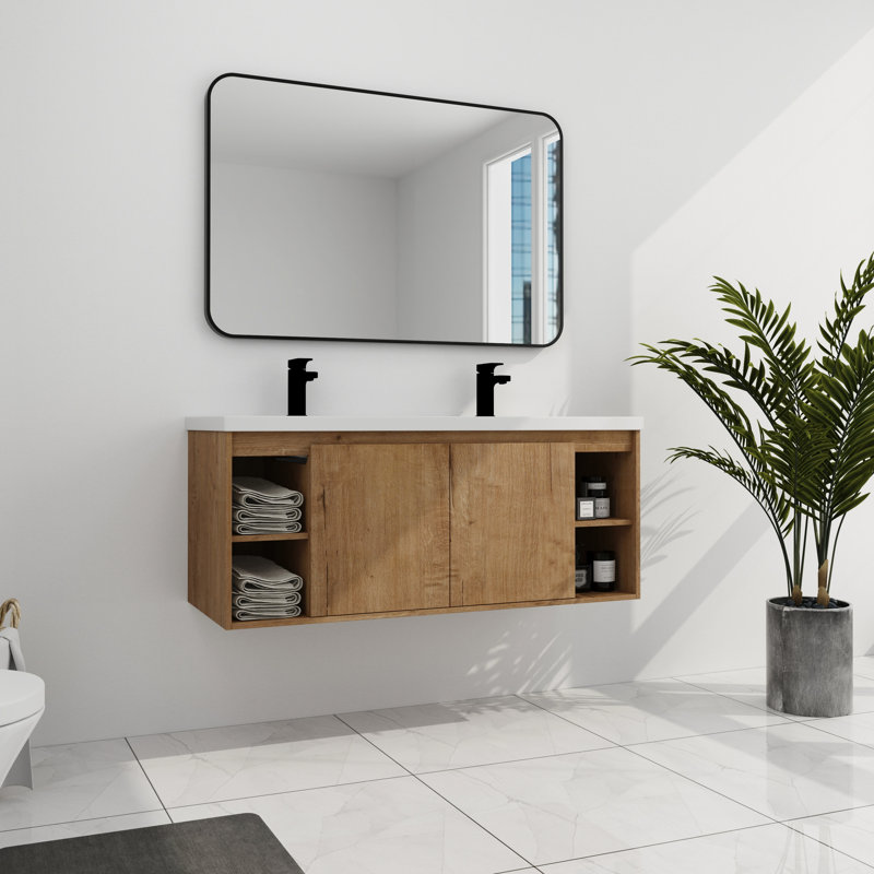 Modern Wall Mounted Bathroom Vanity With Double Sink, Door Hinge Sink Vanity, - Contemporary Look