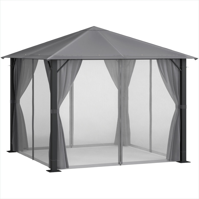 Pavillon de jardin 10 x 10 pi avec structure en métal noir et polyester, carré extérieur 10 pi x 10 pi