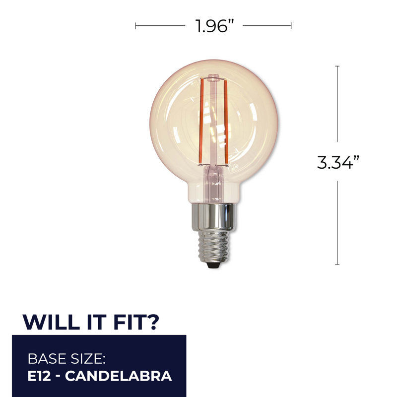 LED Filament G16 Nostalgic Thread Edison Light Bulb, 25 Watt Equivalent, 2100K