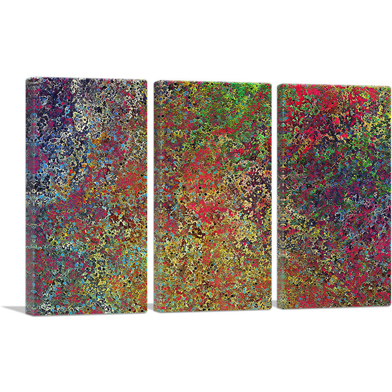 Jaune, bleu, mauve, rouge, taches modernes, ensemble de 3 reproductions d'art sur toile tendue, H 40 po x l 60 po x P 0,75 po