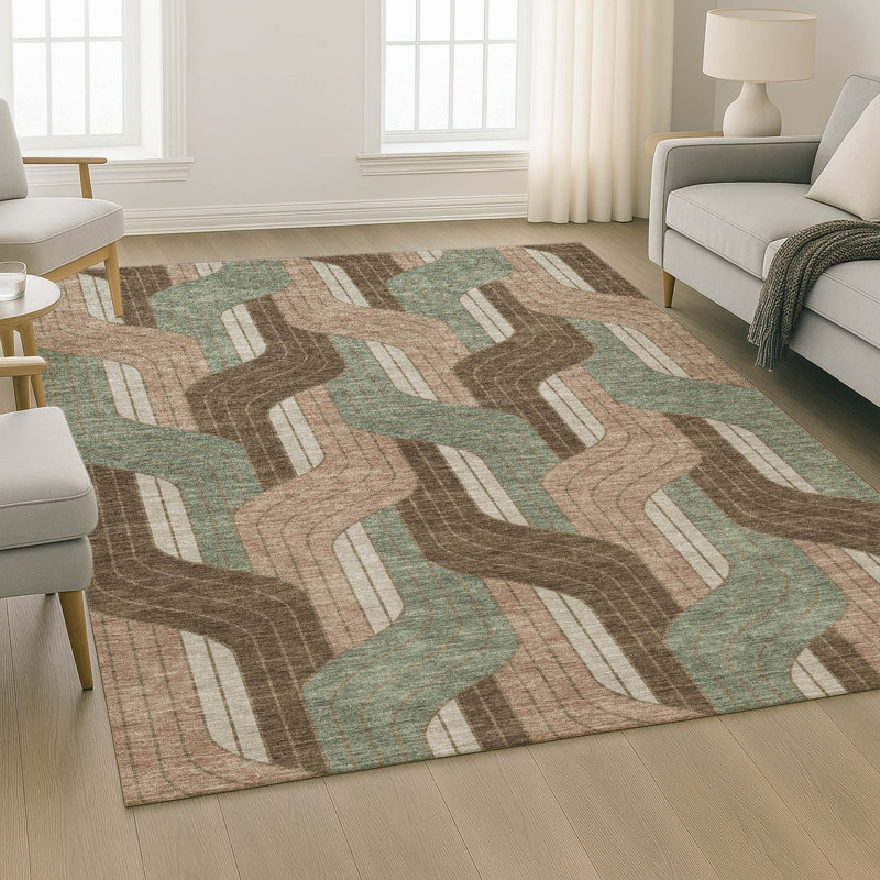 Premium Machine Washable Mayfield AMF2422 Striped Rug, 10' x 14', Chocolate