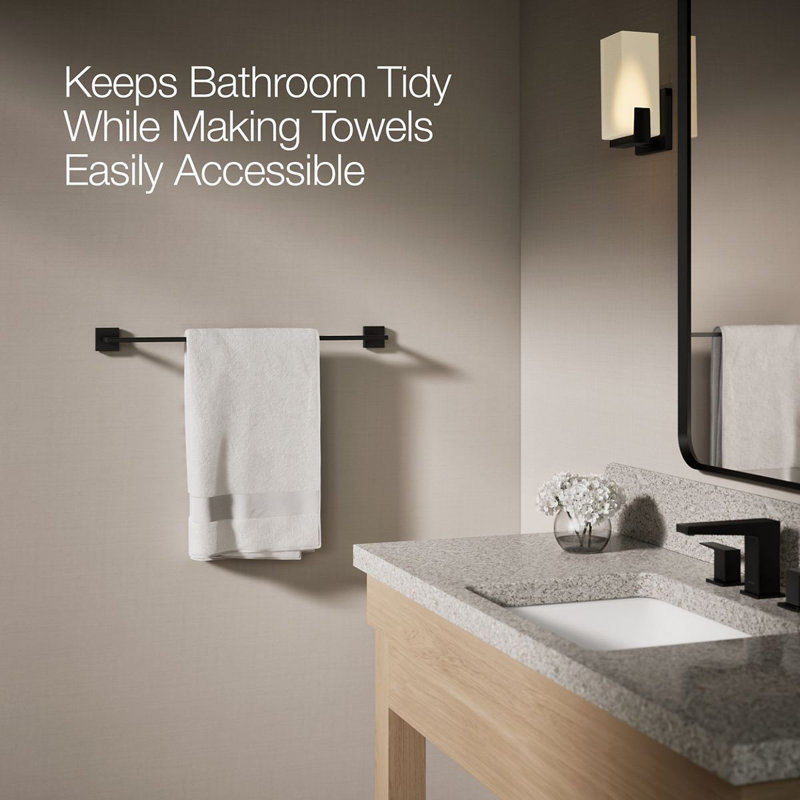 Square Towel Bar, Matte Black, 24"W