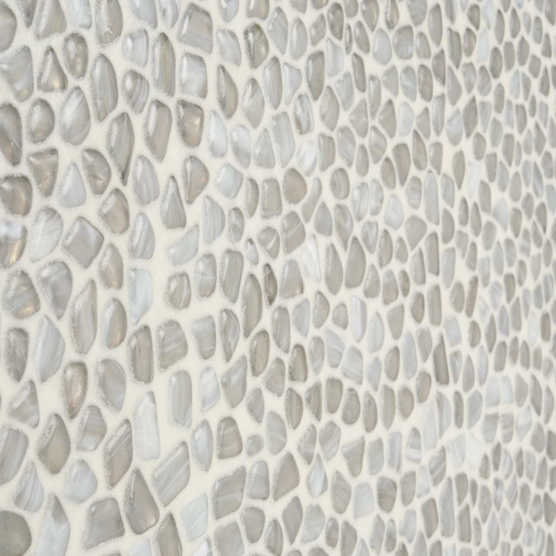 Komorebi 12x12 Pebble Polished Glass Mosaic Tile, Mineral Ice Gray