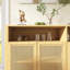 Buffet en rotin moderne de 63 po de style Mid-Century avec tablettes réglables-1680424158