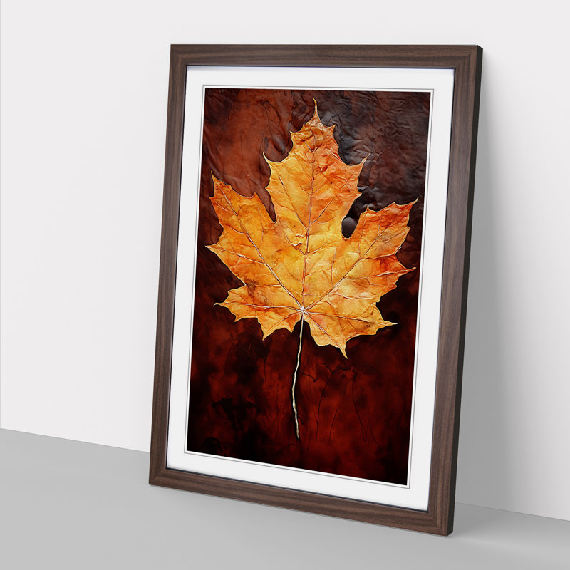 Leaf Gestural - Single Picture Frame Print on Wood, 64cm H x 46cm W x 2cm D, Walnut Framed