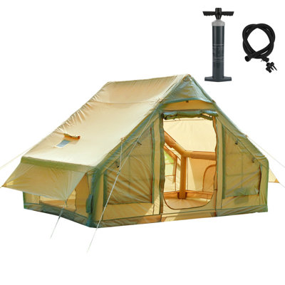 Tente de camping gonflable et imperméable avec pompe, ouverture de cheminée, système de valve d'air à installation rapide (129SF)