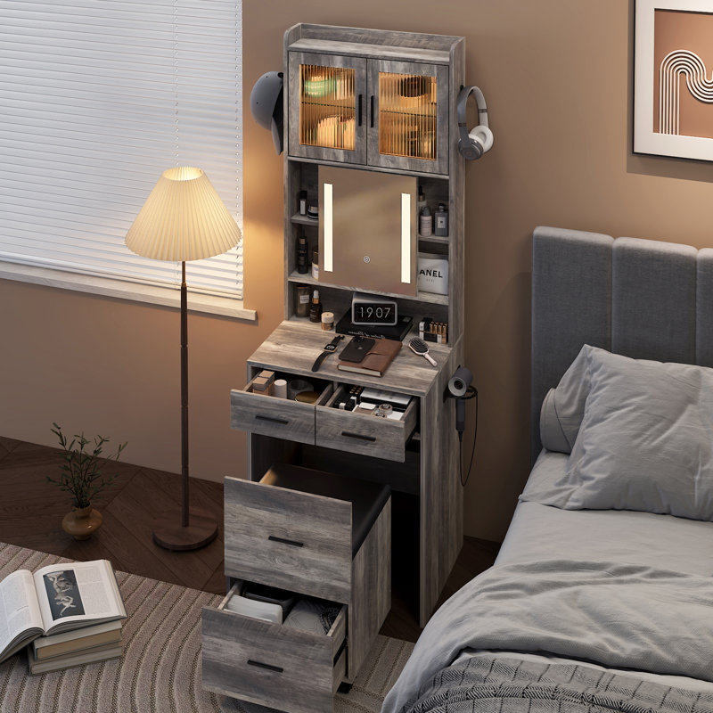Ensemble de coiffeuse noire avec USB, Gris