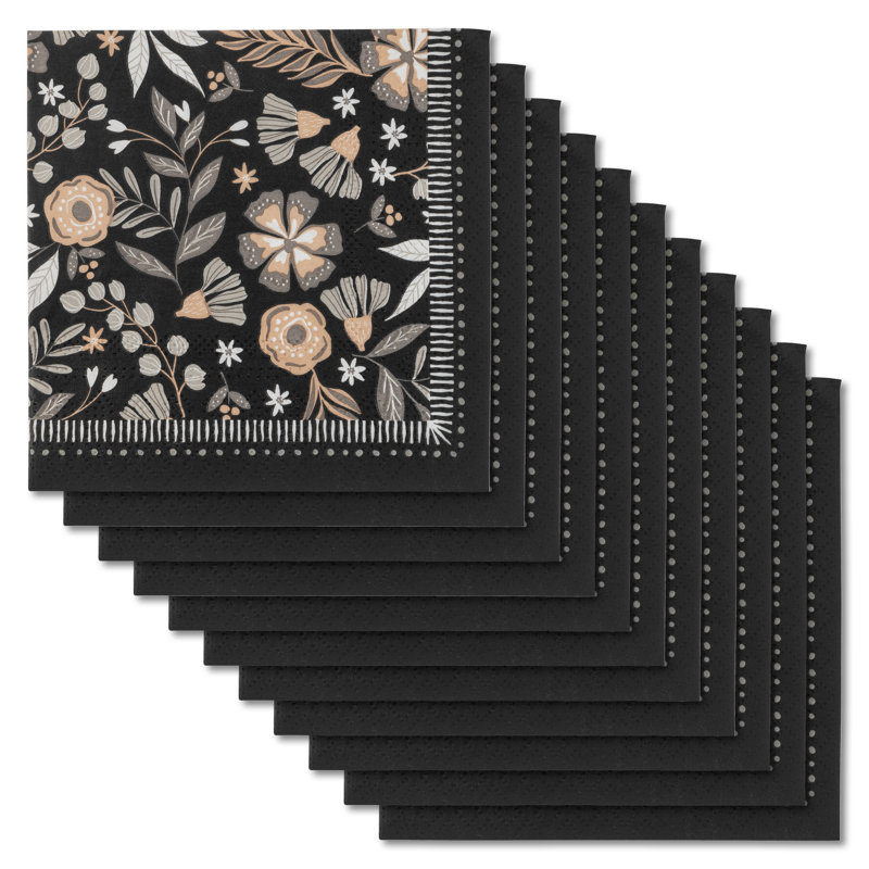 Serviette en papier cocktail fleur gris anthracite