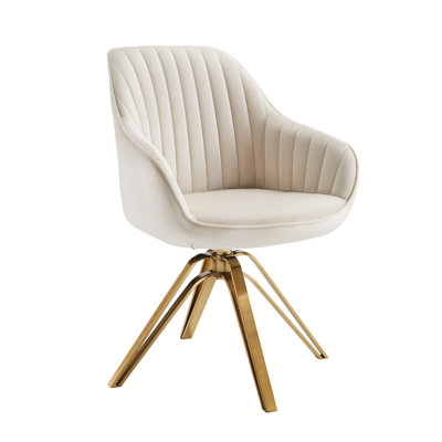 23" Velvet And Gold Swivel Arm Chair