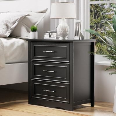 Farmhouse Nightstand, 28 Inch Wide End Table with 3 Large Drawers and Handles