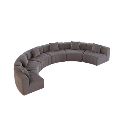 Chenille Curved Sectional Sofa With 6 Pillows,Curved Symmetrical Modular Semi Circular Sofa Sectional For Bedroom, Living Room, Office For Leisure Or Nap, Reading Room, And Lobby