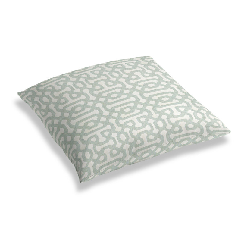 Fretwork Square Indoor/Outdoor Pillow Cover & Insert, Pale Seafoam
