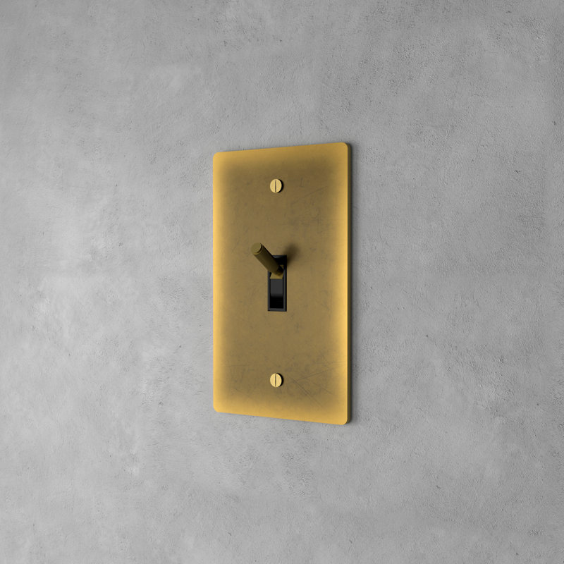 Ozarke Modern Brass Toggle Switch, 3 Gang 2 Way, Vintage Brass with Patina