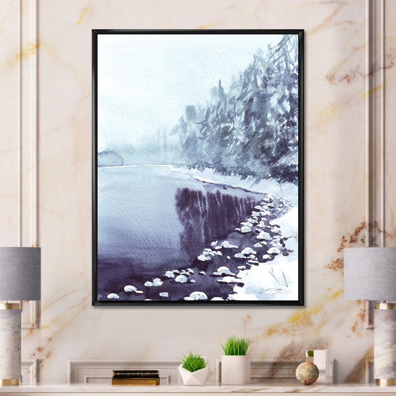 Paysage hivernal enneigé - Peinture sur toile, H 33 po x l 25 po x P 1 po, Cadre noir