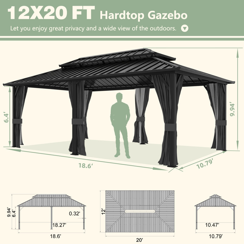 20 Ft. W x 12 Ft. D Aluminum Patio Gazebo