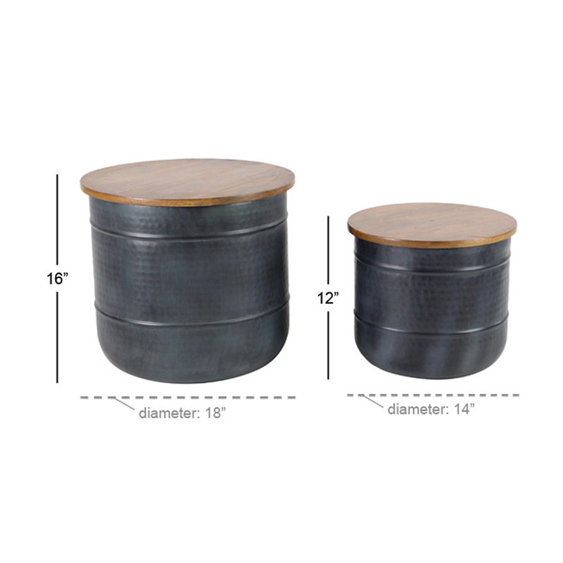 Ensemble de tabourets décoratifs 2 pièces en bois traditionnel Lalonde