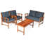 Aisling Acacia Wood 4 - Person Patio Conversation Set with Cushions-1311755345