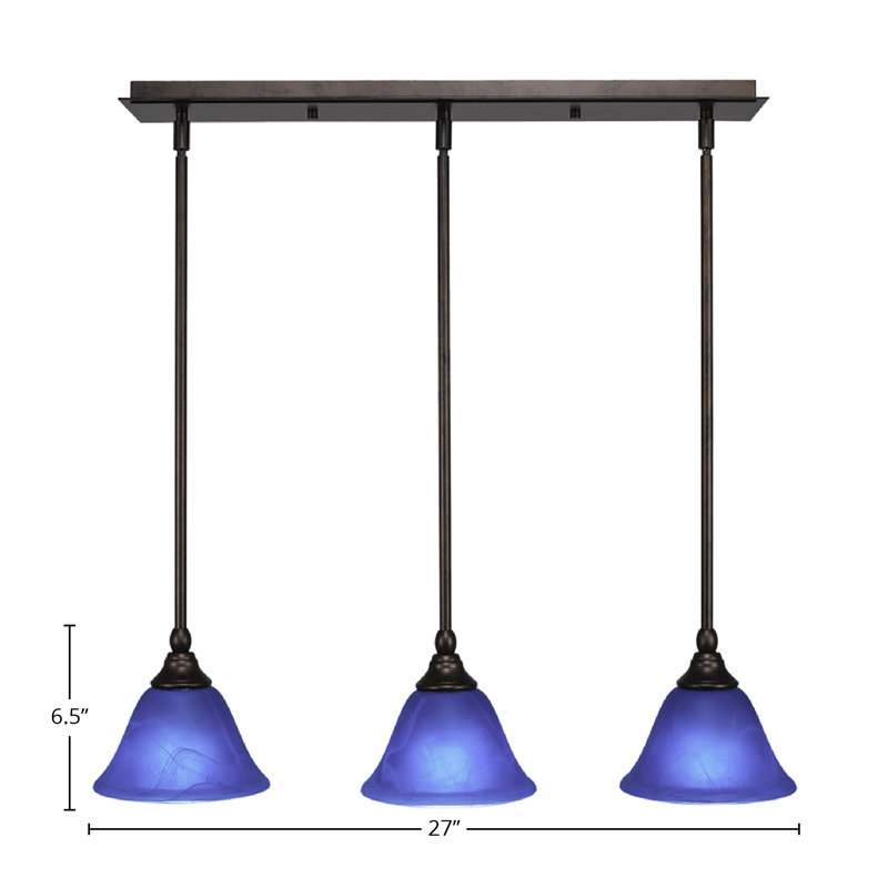 3 Light Stem Hung Linear Pendalier Shown With 7", Blue, Bronze