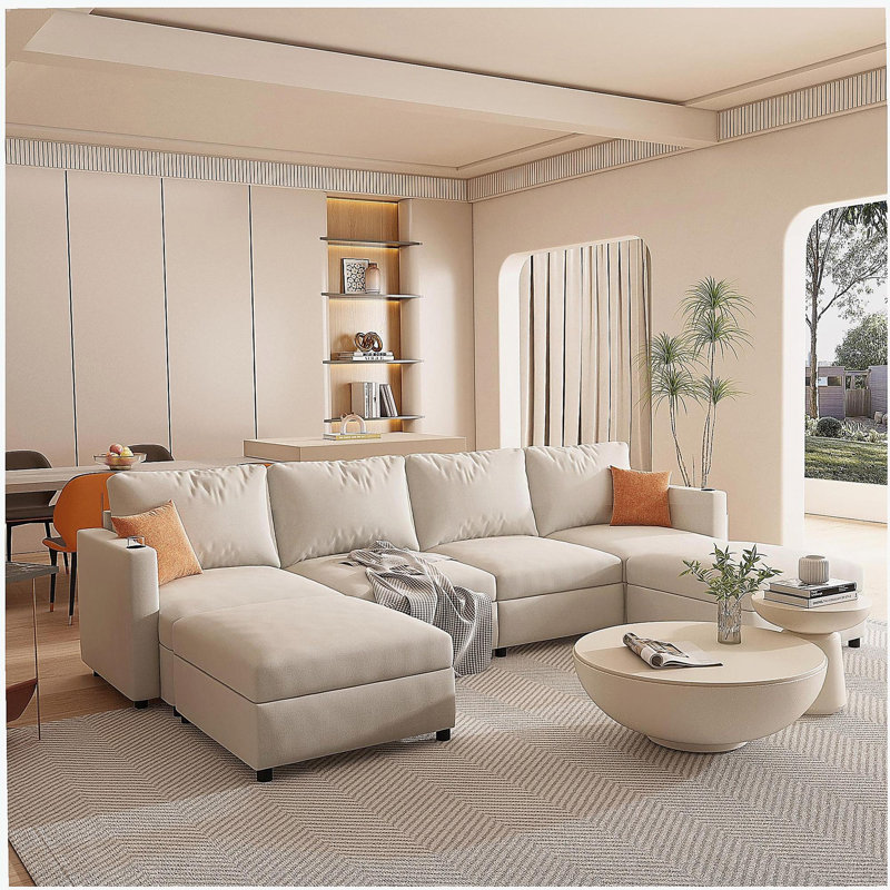 Grand canapé moderne, canapé-lit modulaire en forme de U avec fonction de rangement, canapé-lit de 123 pouces avec repose-pieds, canapé-lit pour 6 personnes, canapé en tissu