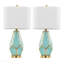 Lampe de table en métal doré avec abat-jour en verre turquoise et lin blanc - ensemble de 2-683031415