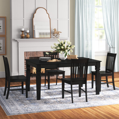5 Piece Kitchen Table Set for 4 Includes a Rectangle Dining Room Table with Butterfly Leaf and 4 Solid Wood Seat Chairs, Black