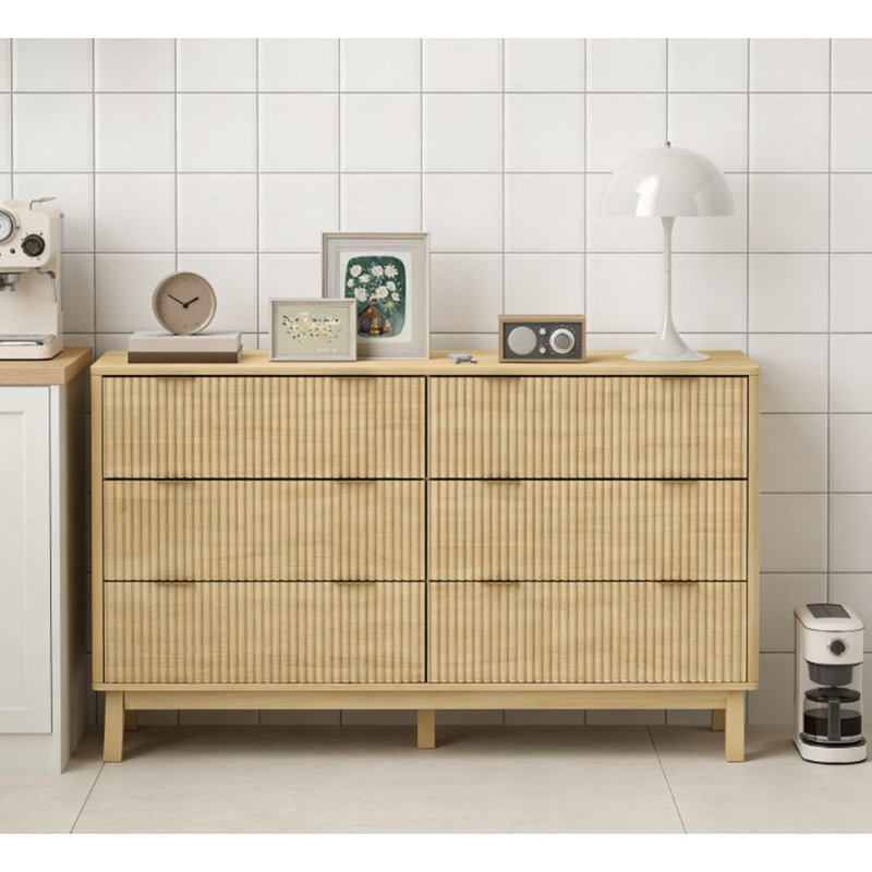 Commode double 6 tiroirs 53,9 po Blaklee, Naturel