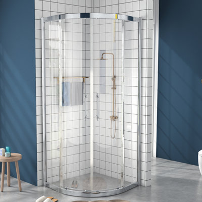 36"-36.8"W x 75"H Curved Sliding Shower Door, 6mm Tempered Glass Corner Shower Enclosure, Reversible