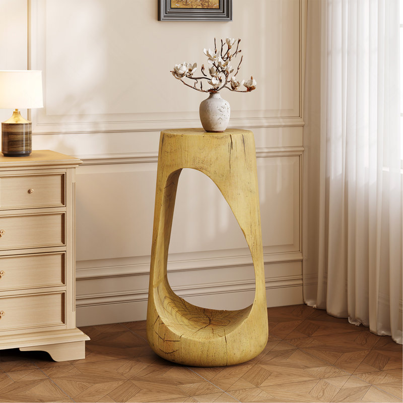 Table d'appoint d'extérieur, table de bout à conception creuse, table de tabouret de jardin de patio, table d'appoint décorative pour terrasse de balcon de plage, béton léger, texture semblable au bois