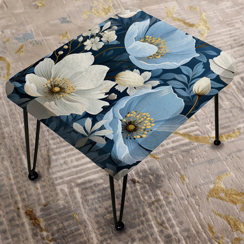 Repose-pieds blanc et bleu Meadow Serenity
