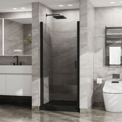 Porte de douche pivotante 34 po x 72 po, porte de douche en verre trempé épais de 1/4 po, conception semi-sans cadre