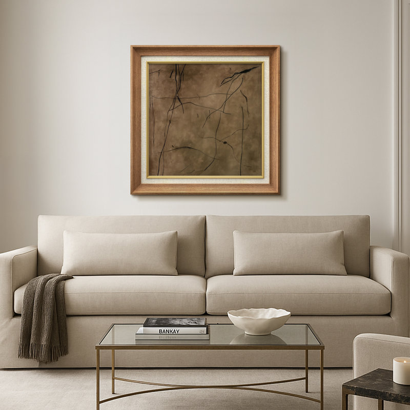 «Earthy Tones», art abstrait linéaire sur toile, Cadre naturel de qualité supérieure, H 26 po x l 26 po x P 1,5 po
