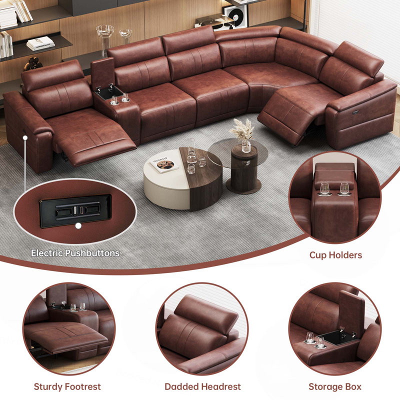 Power Recliner Sofa Set, Reclining Sectional Sofa With Adjustable Headrest & Power Recline,Breathable Leather With Storage Console & USB Ports