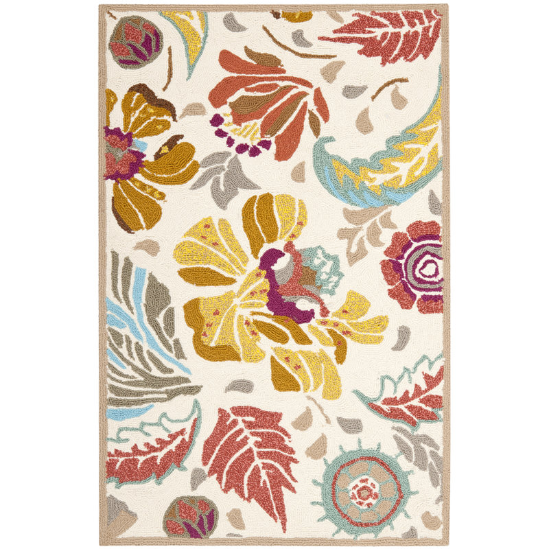 Doyle Hand Hooked Performance Floral Rug, Rectangle 5' x 8'