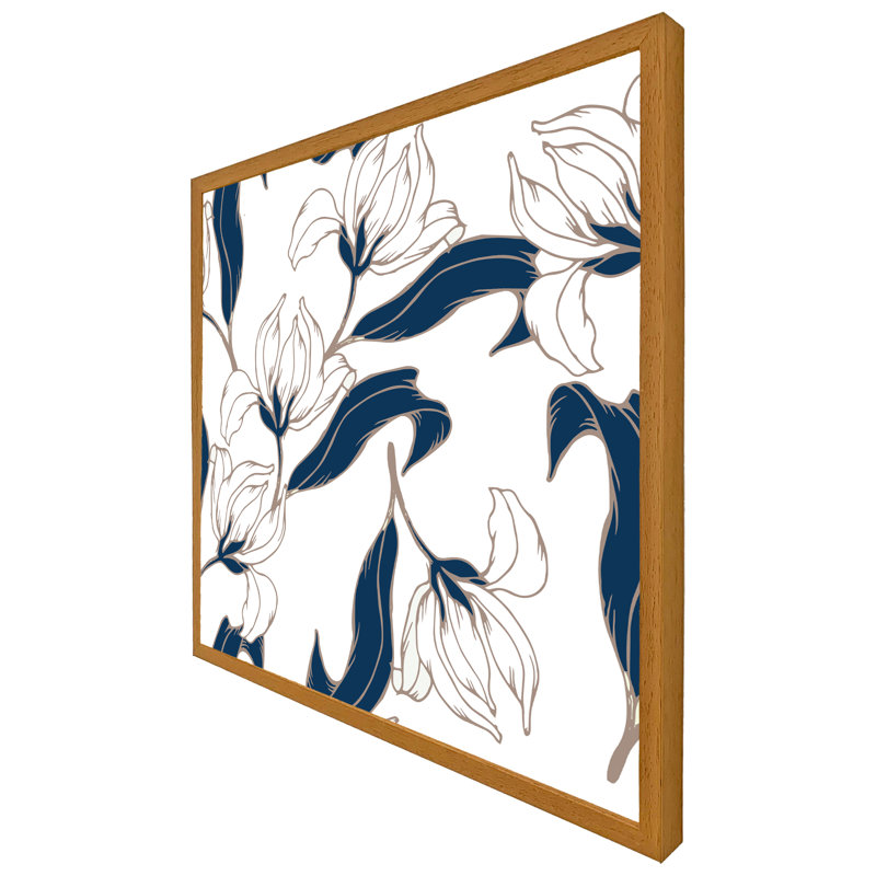 Coplay White Flowers 1 Piece Single Picture Frame Wall Art, 61cm H x 61cm W x 4cm D, Oak Framed