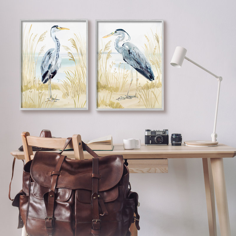 Heron & Beach Reeds, impression sur bois 2 pièces, Estampe numérique Farmhouse, H 30 po x l 48 po x P 1,5 po