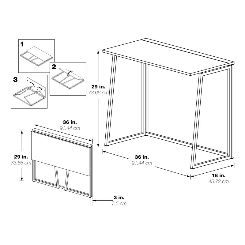 Slas Metal Base Writing Desk, White/White