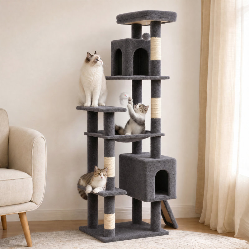 Arbre à chat robuste, arbre à chat 70 pouces pour chats d'intérieur très grand avec poteau à griffer, hamac, maisonnette pour chat adulte