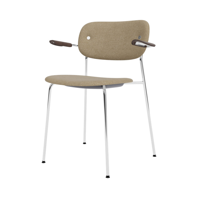 Co Upholstered Arm Chair, Dark Stained Oak, Bouclé 02 Acrylic, Chrome