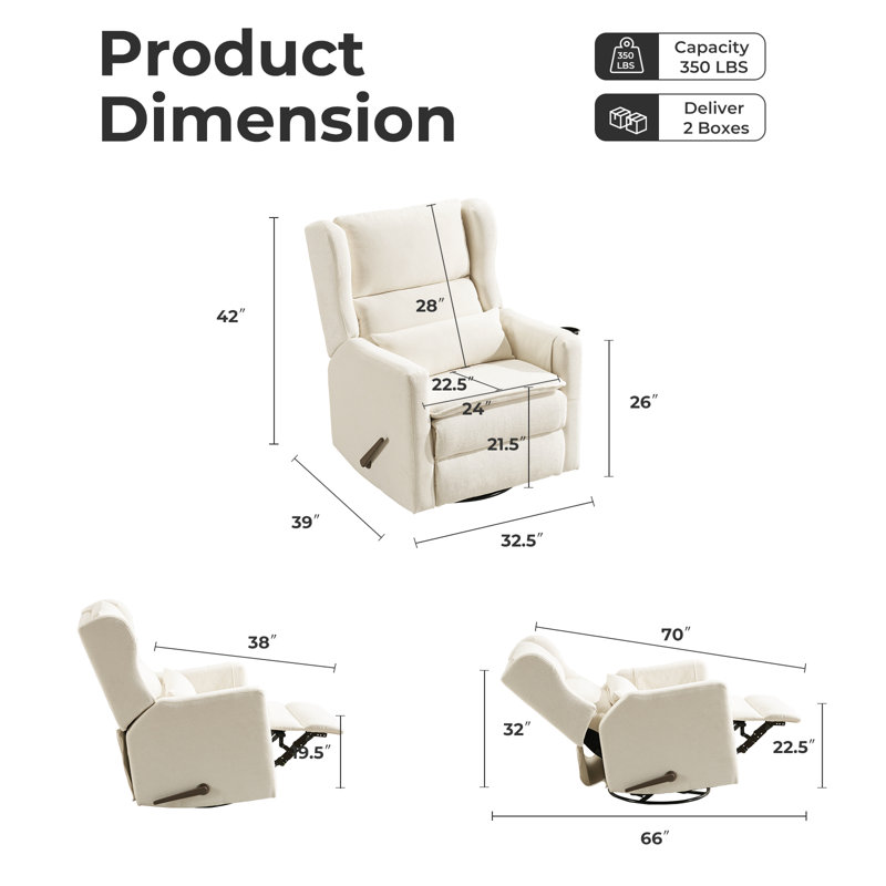 Manual Recliner With An Adjustable Headrest And Rocking Function，White, White Chenille 
