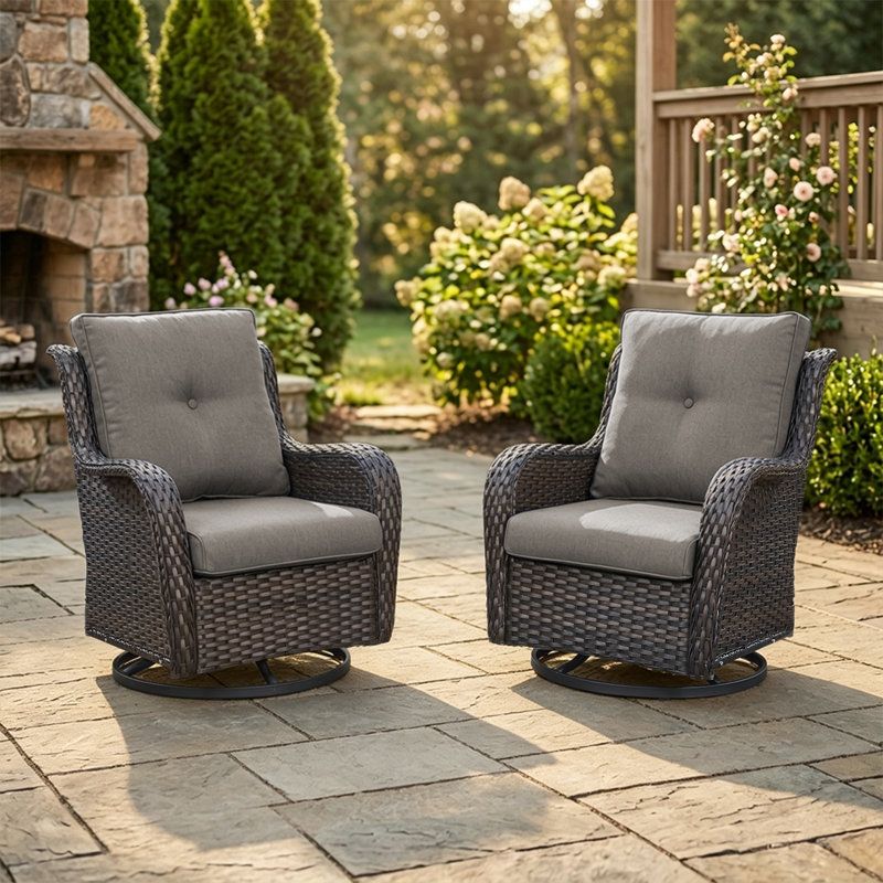 Swivel and sliding wicker patio chairs, Brun, Gris