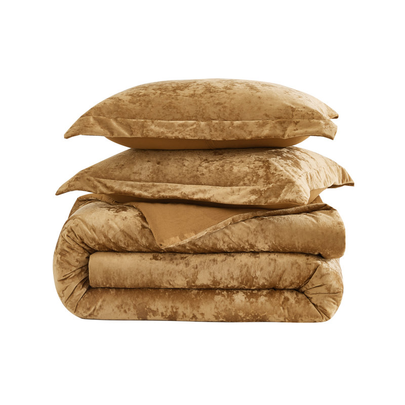 Queen Caramel Gold Velvet Reversible Comforter Set