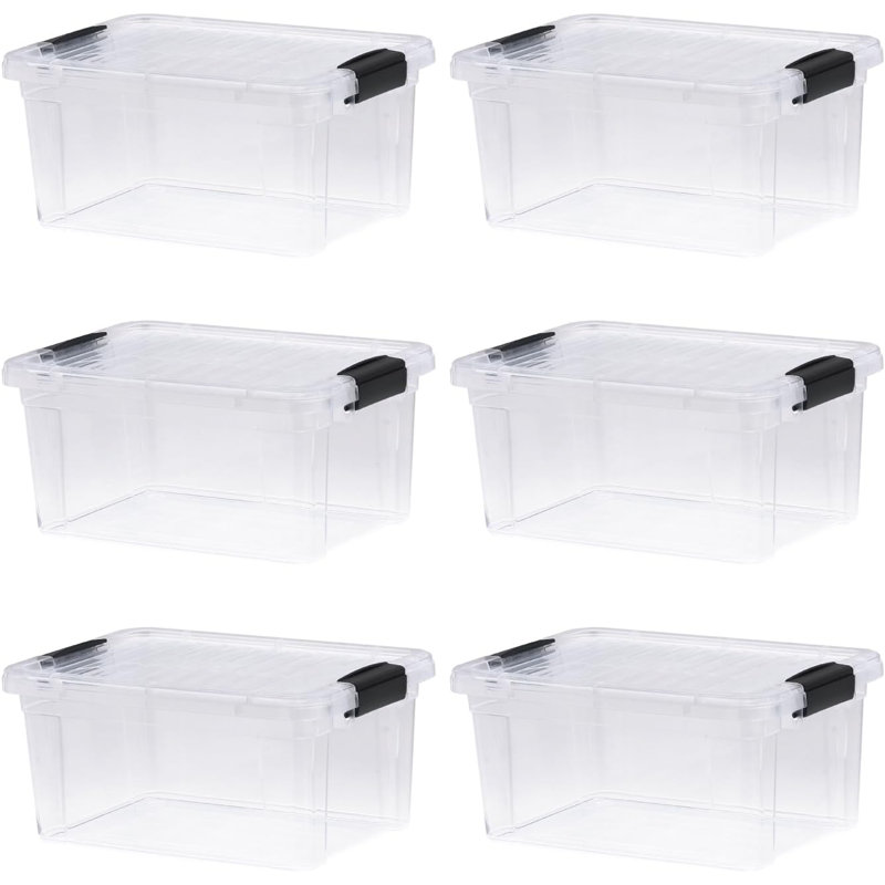 Latitude Run® Clear Storage Bins with Lids, 6 Pack- Plastic Storage Boxes for Home- 4.5 Quart, 6,6 pte