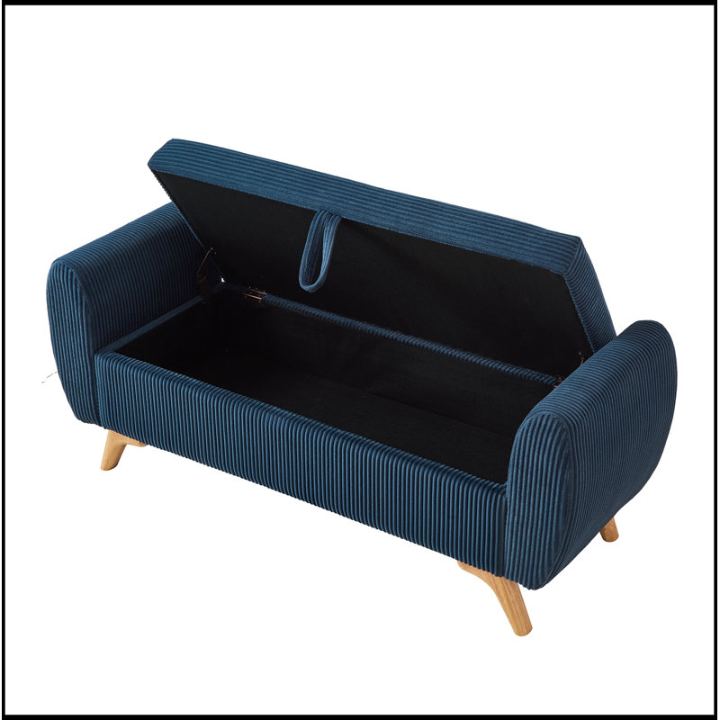 Banc rembourré en velours côtelé avec rangement rabattable, Bleu