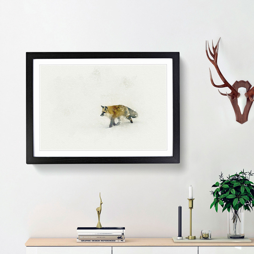 A Red Fox Alone in the Winter in Abstract - Framed Print