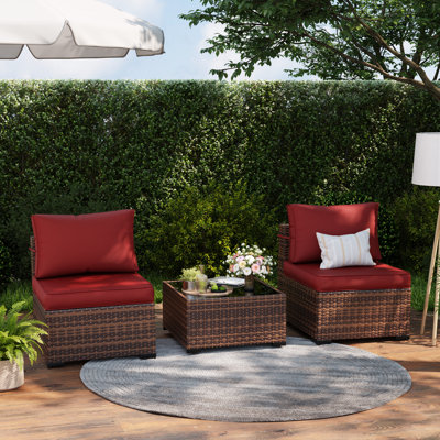 Naveena 2-Person 3-Piece Wicker Seating Group with Glass Top Table