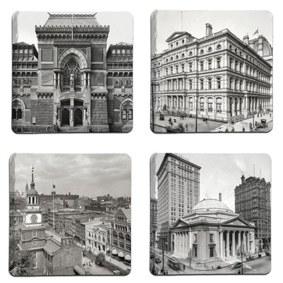 Historic Philadelphia Stoneware Square 4 Piece Coaster Set