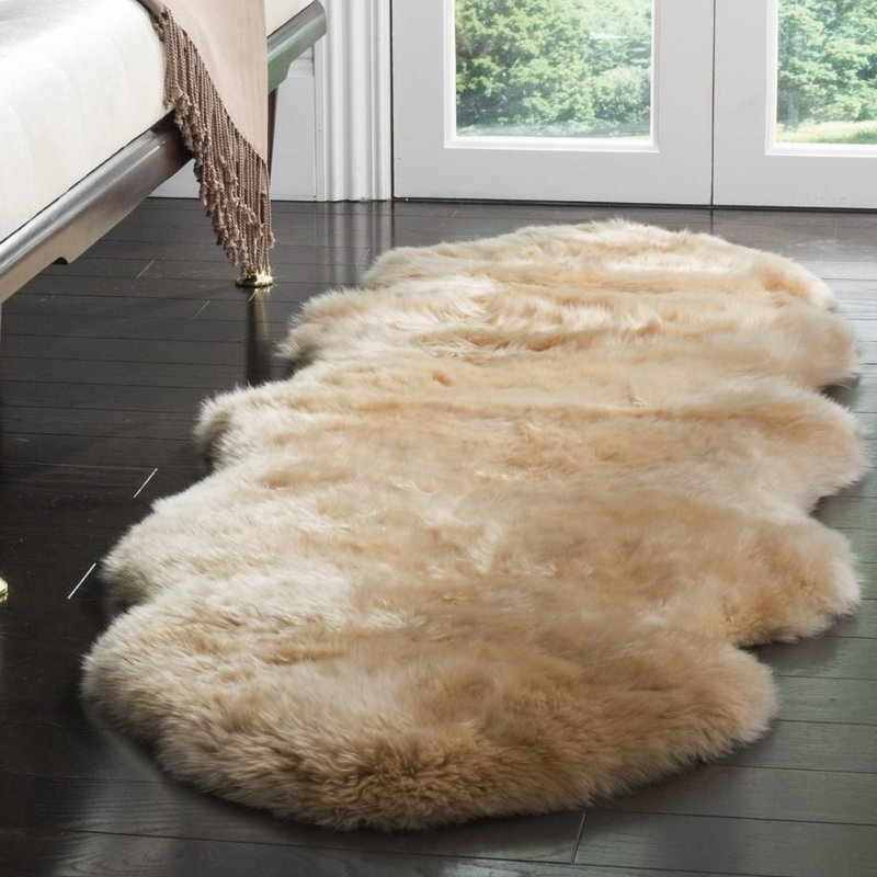 Solid Colour Sheepskin Area Rug, Rectangle 109 x 180 cm