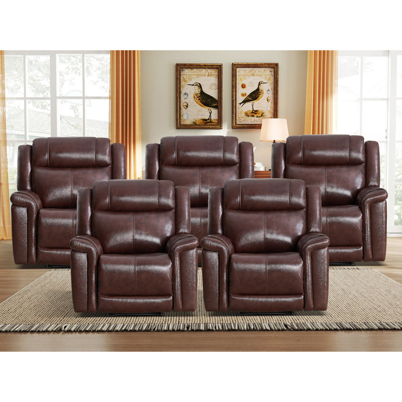  38.98'' Wide Modern Soft Breathable Standard Genuine Leather Manual Recliner Chair (Set of 5)