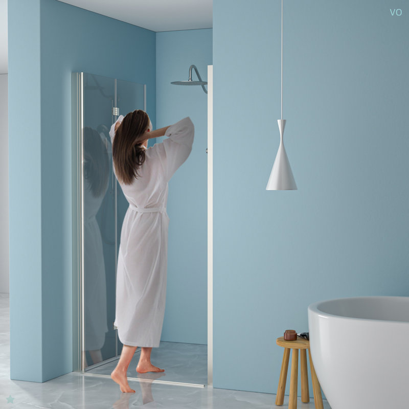Porte de douche pliante sans cadre avec verre trempé l 32 po x H 72 po, Nickel